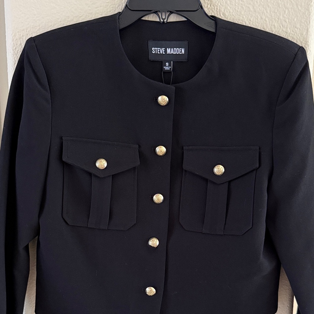 Steve Madden Black Blazer with Gold Buttons
